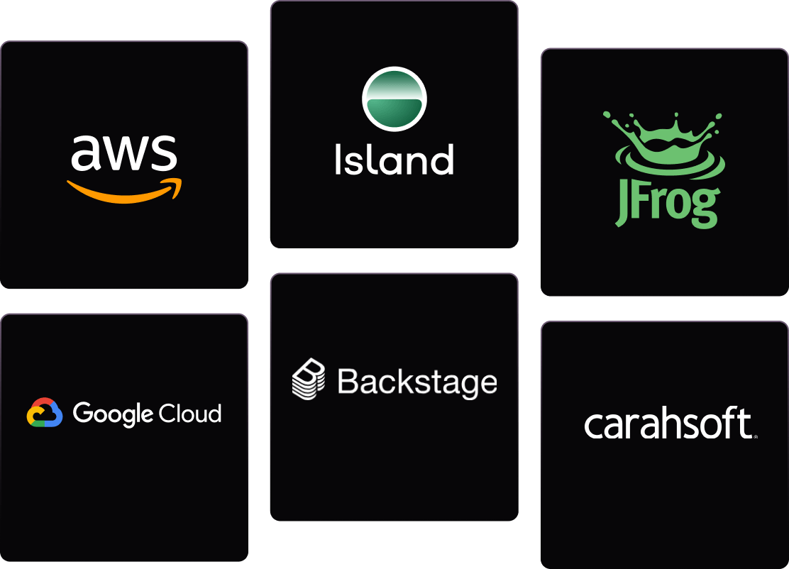 An image showing partners in the Coder Partner Program, including AWS, Island, and JFrog.