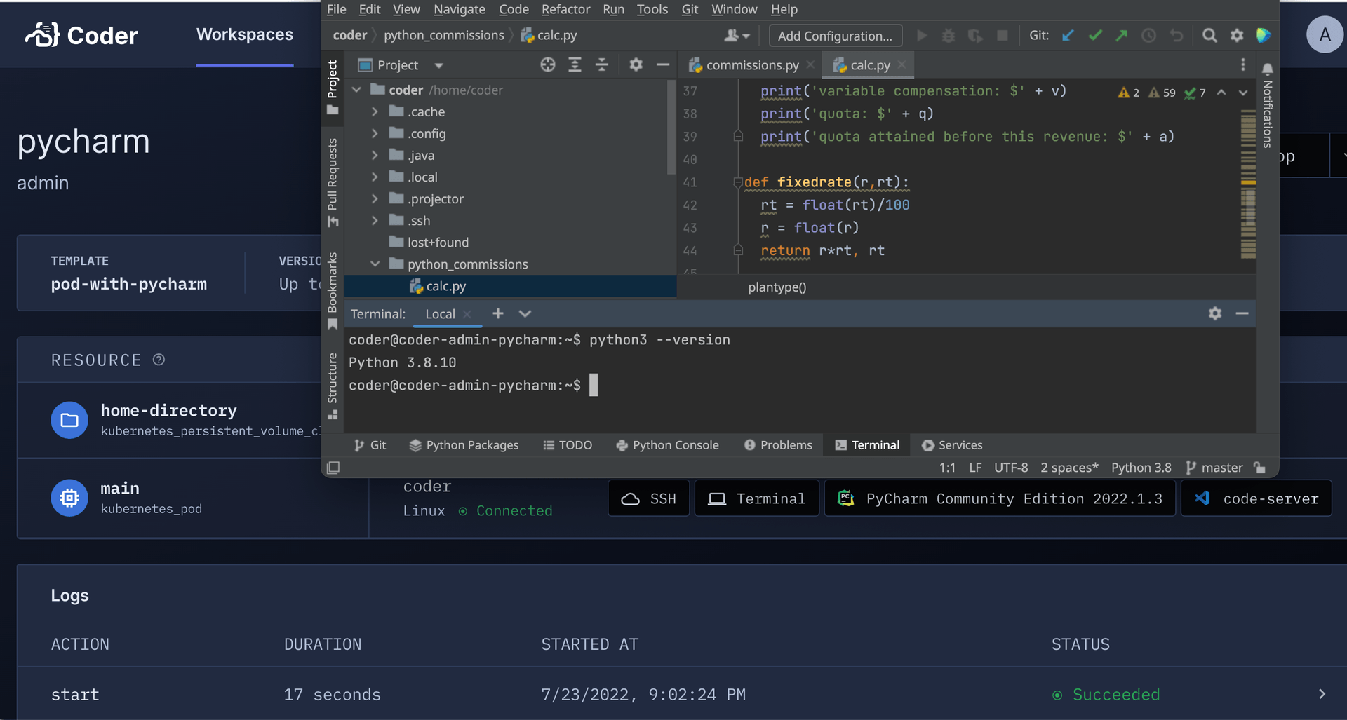 PyCharm in Coder