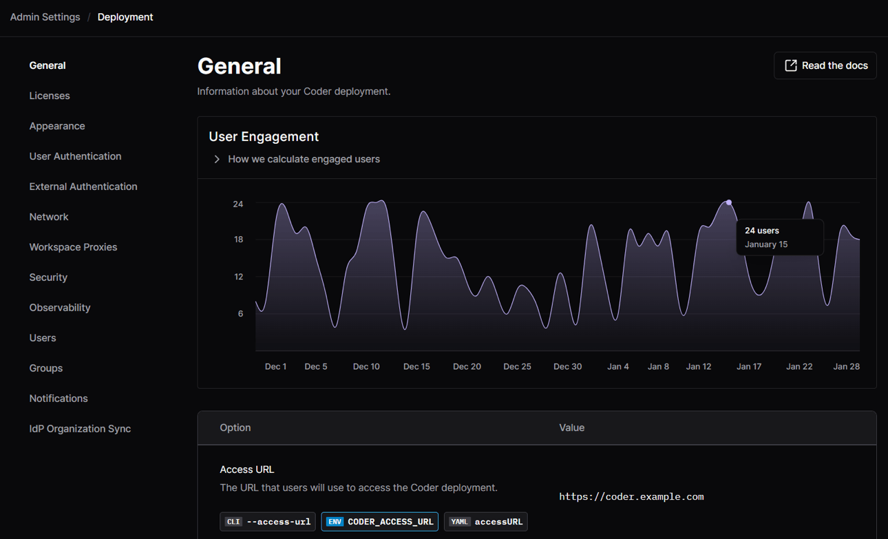 Admin settings general page