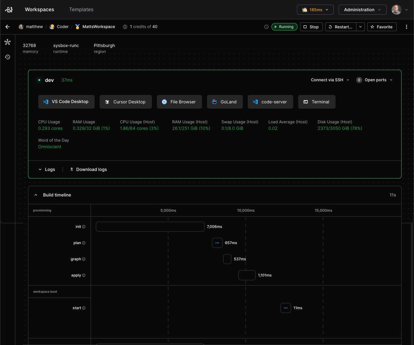 Workspace build timings UI