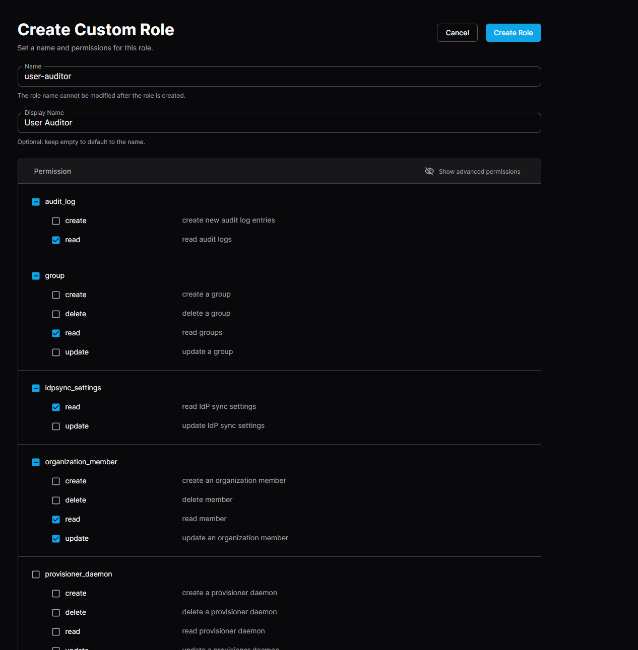 Creating a custom role