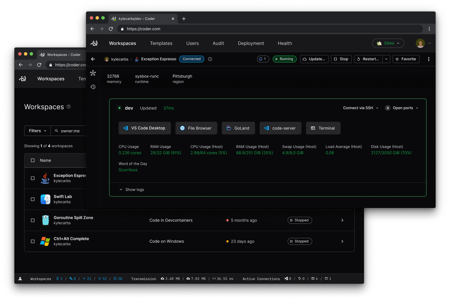 Coder OSS
Dashboard