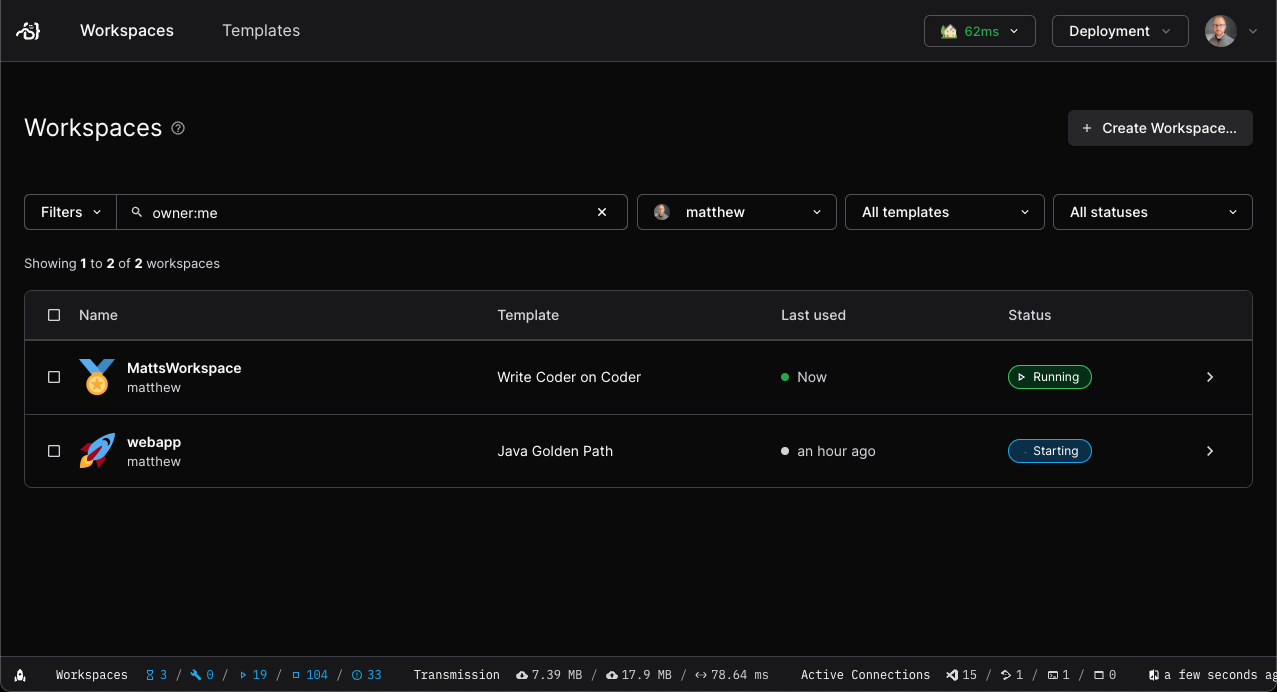 Developers create and delete their own workspaces. Coder administrators can easily enforce Workspace scheduling and autostop policies to ensure idle Workspaces don’t burn unnecessary cloud budget.