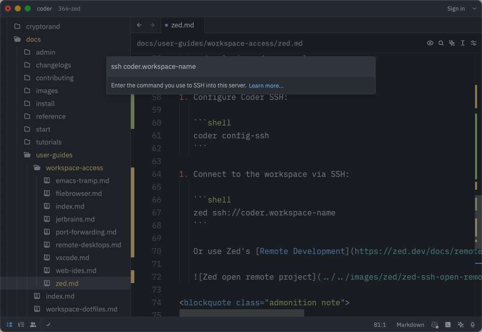 Zed open remote project