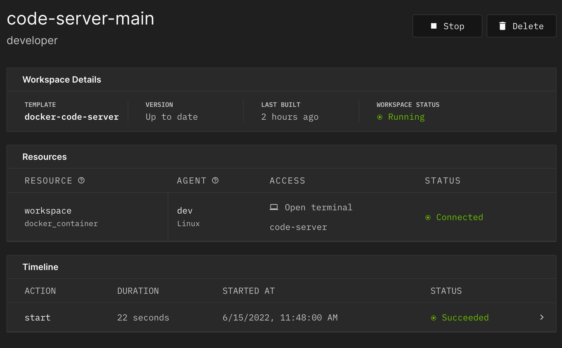 Coder Web UI with code-server