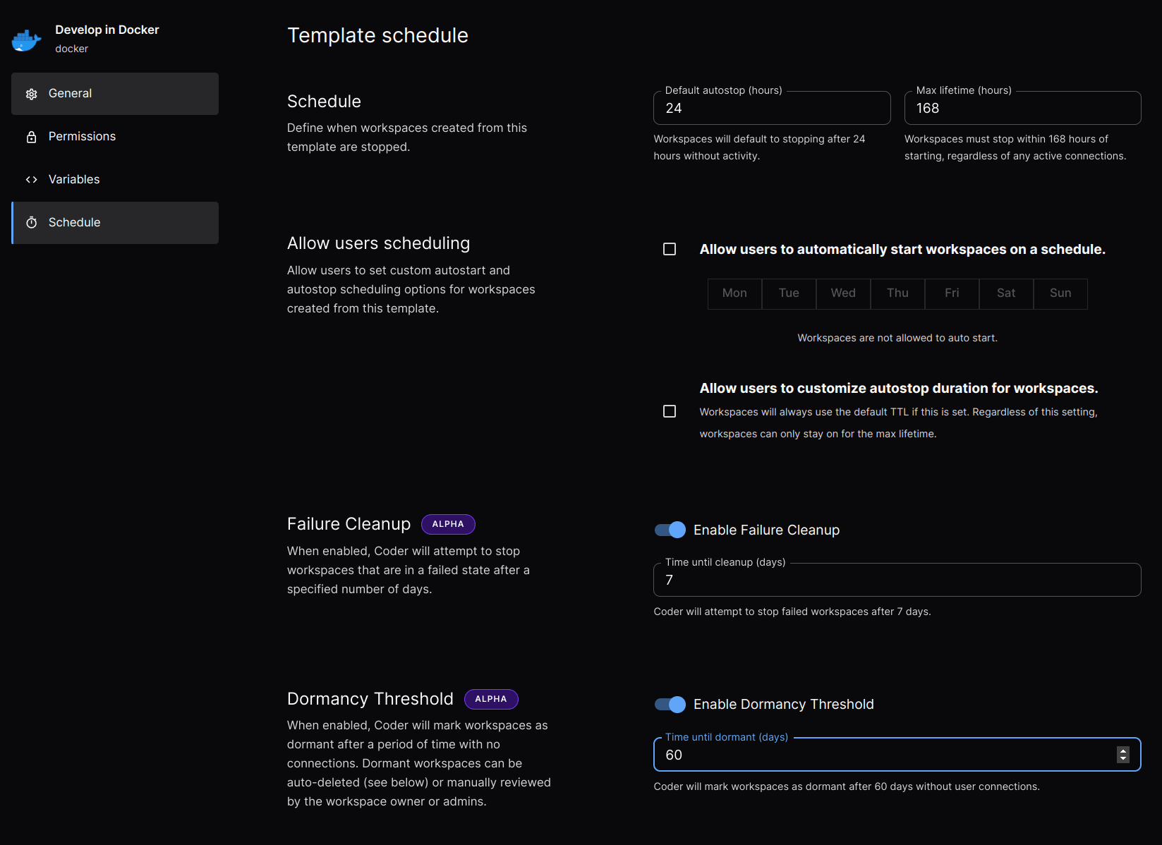 Schedule screen