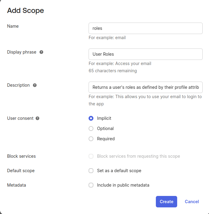 Okta Add Scope view