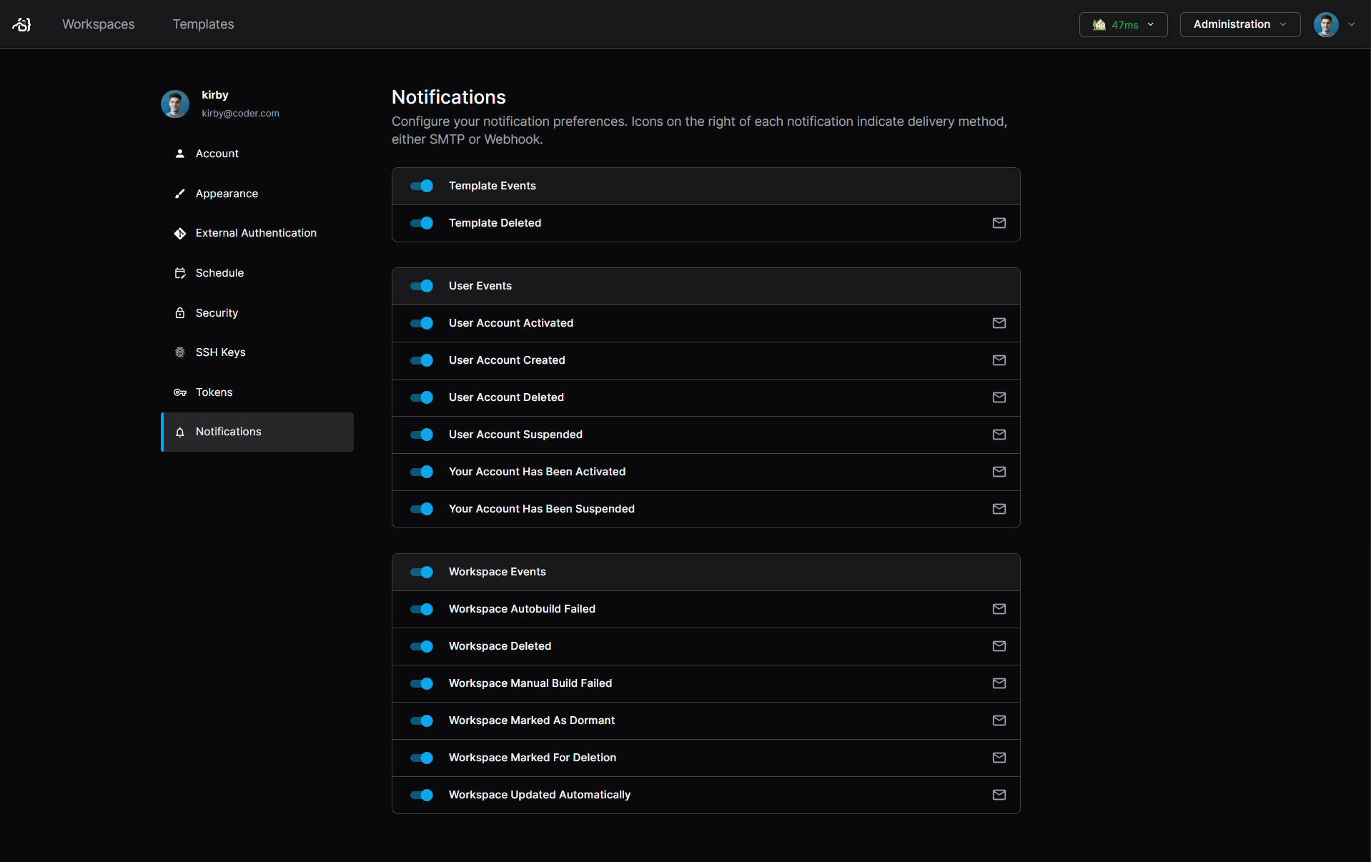 User Notification Preferences