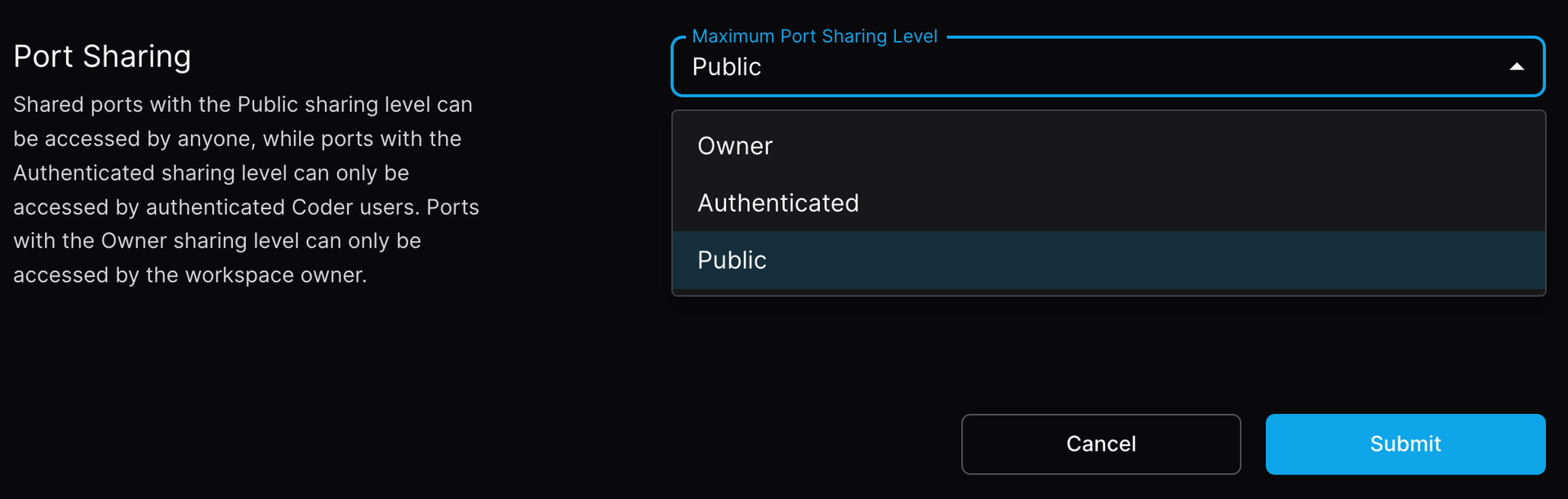 Max port sharing level in the UI