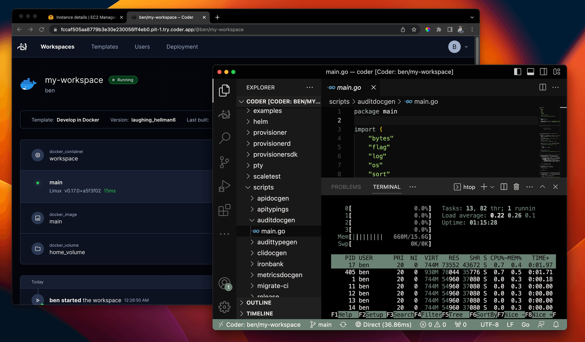 Coder Workspace and IDE in AWS EC2