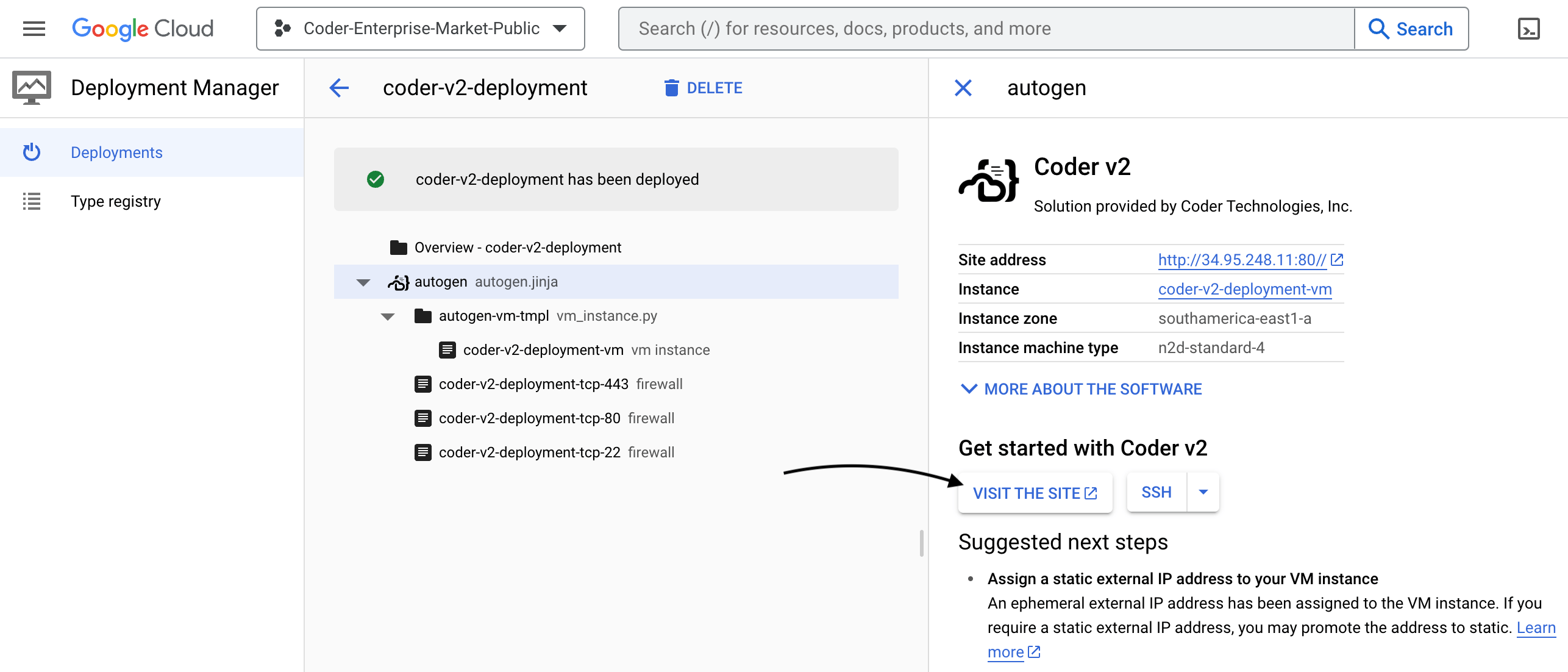 Coder on GCP Marketplace start