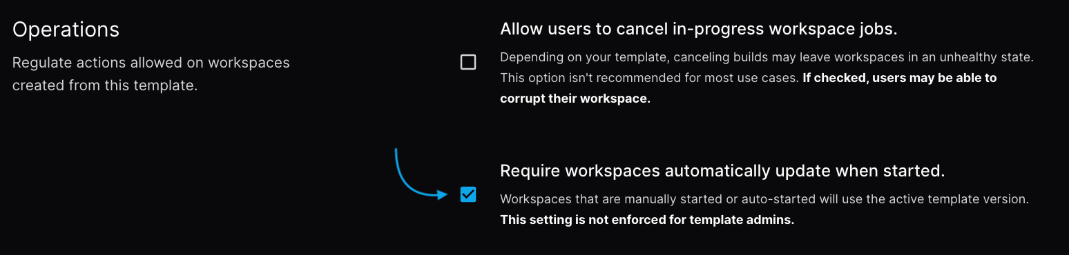 Template update policies