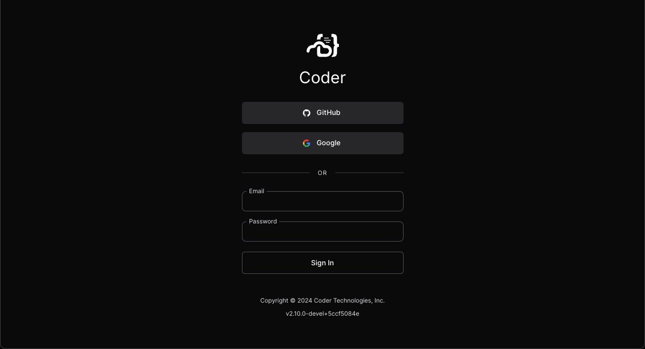 Install Coder in your cloud or air-gapped on-premises. Developers simply log in via their browser to access their Workspaces.