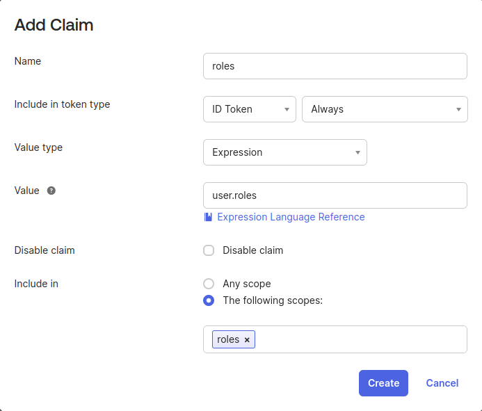 Okta Add Claim view