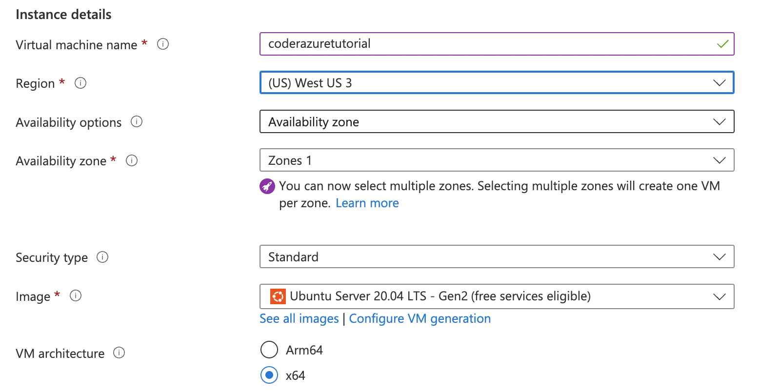 Azure VM instance details