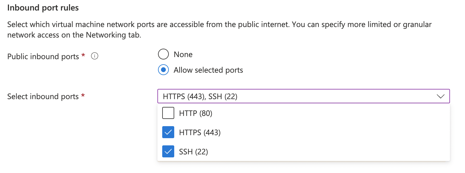 Azure VM inbound port rules