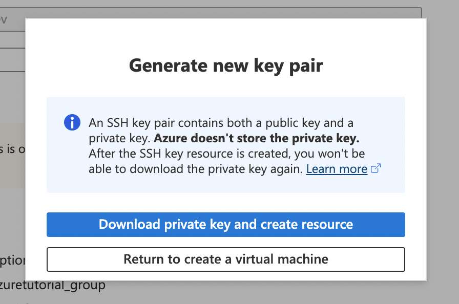 Azure VM key pair generation