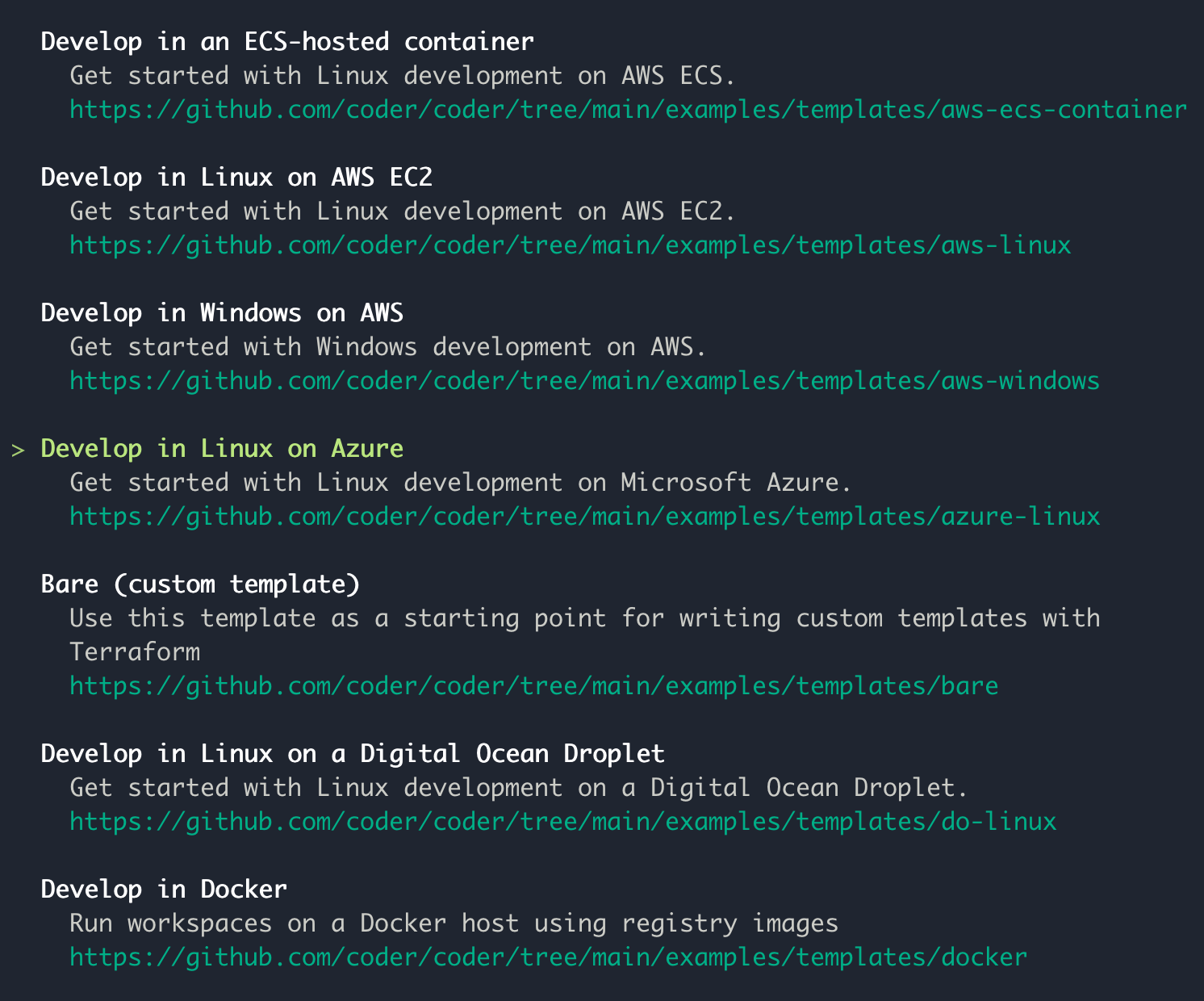 Coder CLI template init