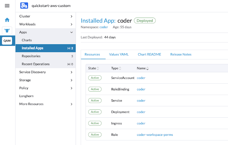 Coder installed on Rancher