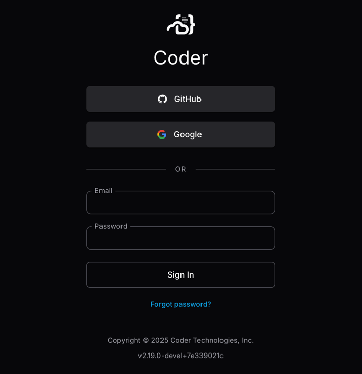 Sign in to your Coder deployment