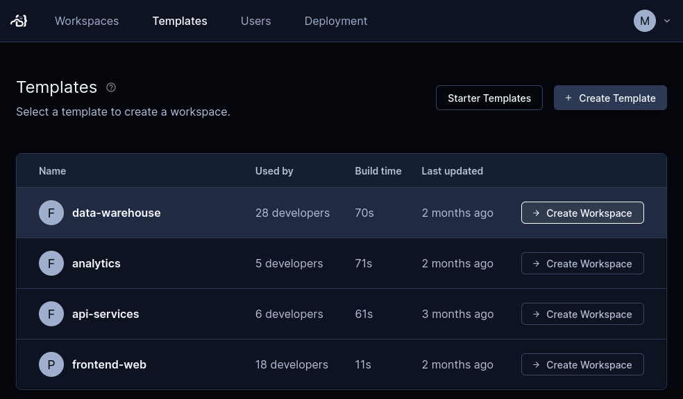 Creating a workspace in the UI