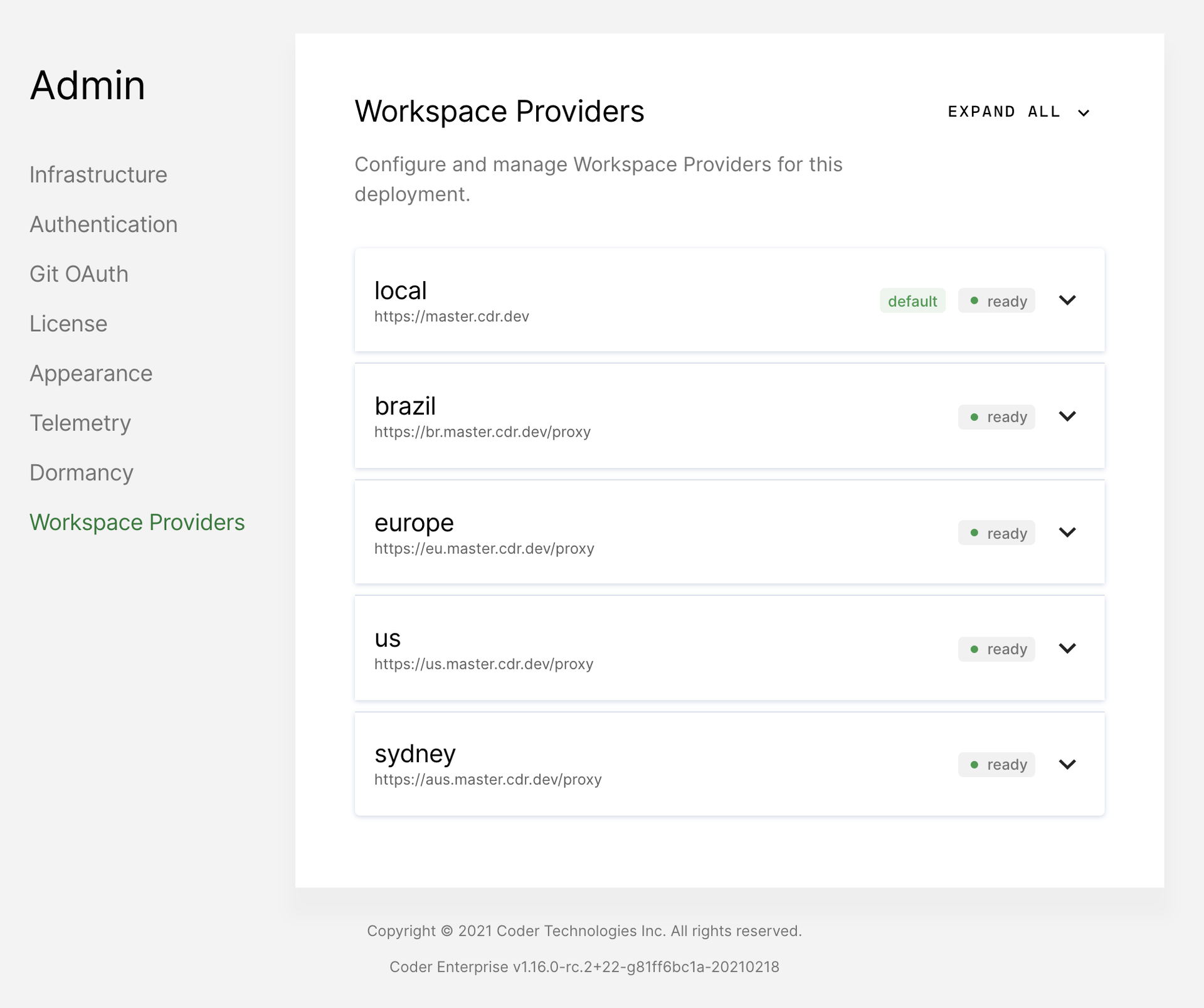 Workspace providers admin