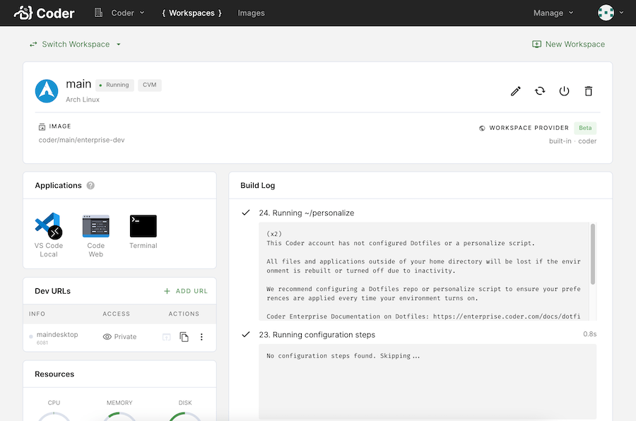 Workspace overview