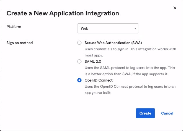 Okta Create Application
Modal