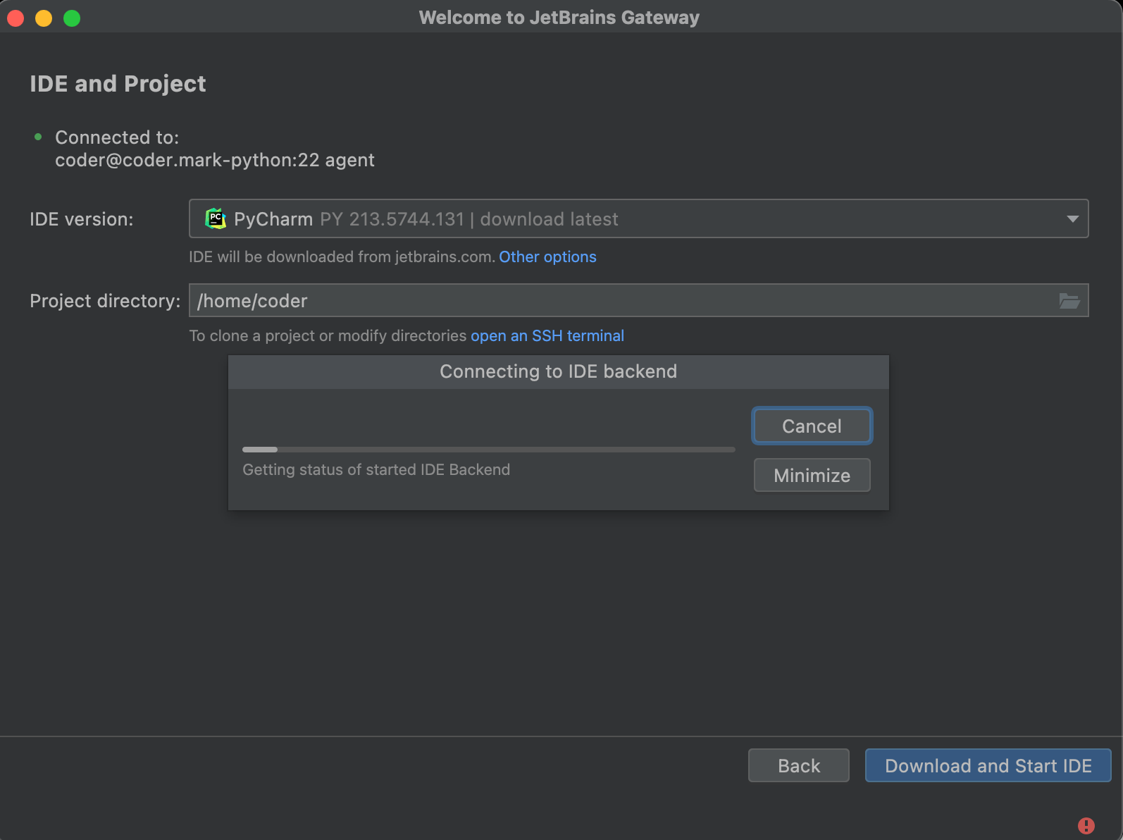 Select JetBrains IDE and working directory