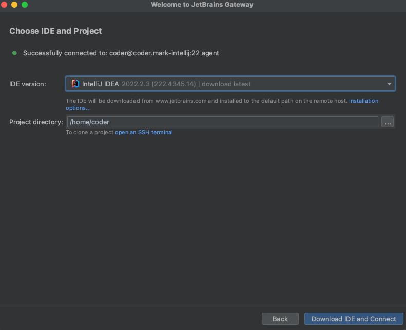 Select JetBrains IDE and working directory