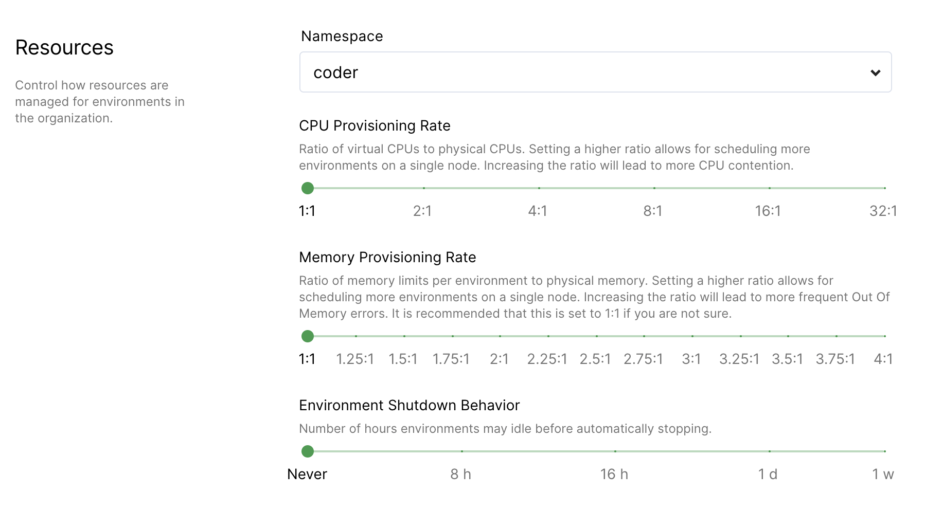 Set memory overprovisioning ratios