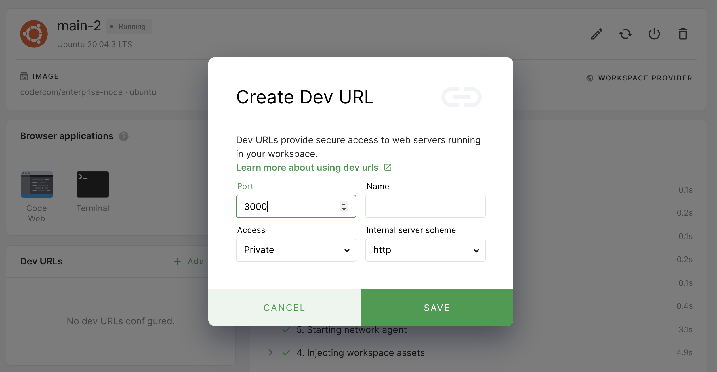 Create dev URL