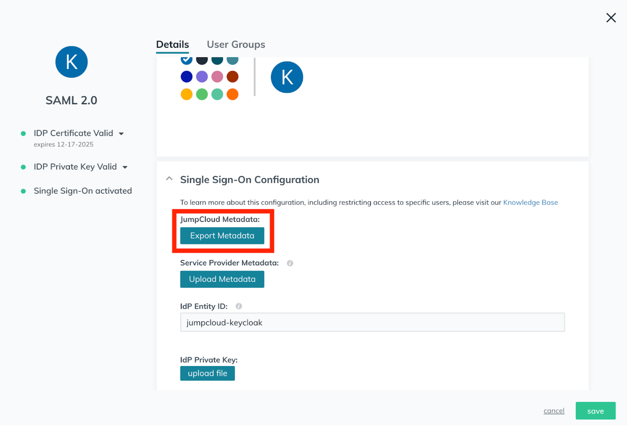 Export SAML Metadata