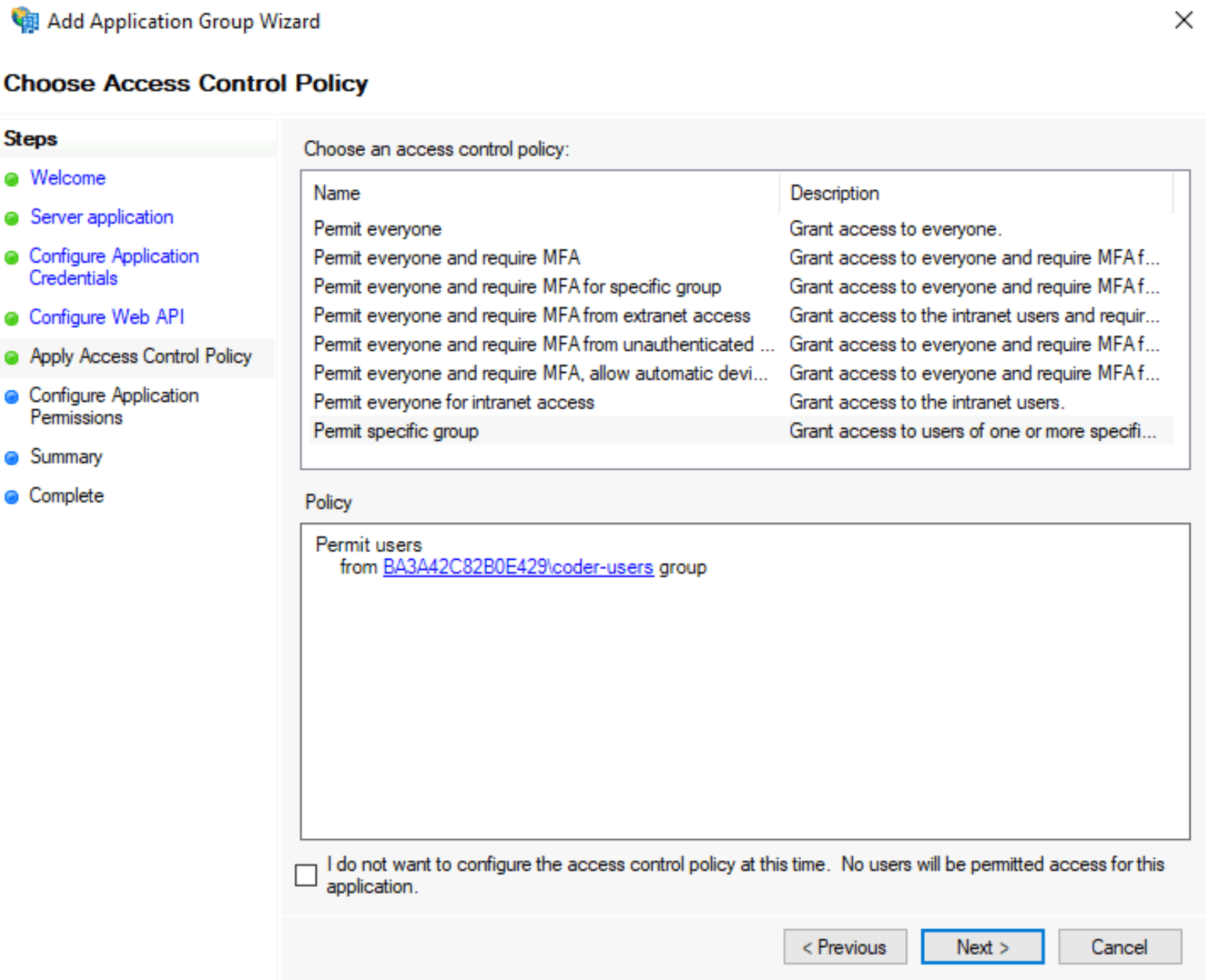 Choose Access Control Policy