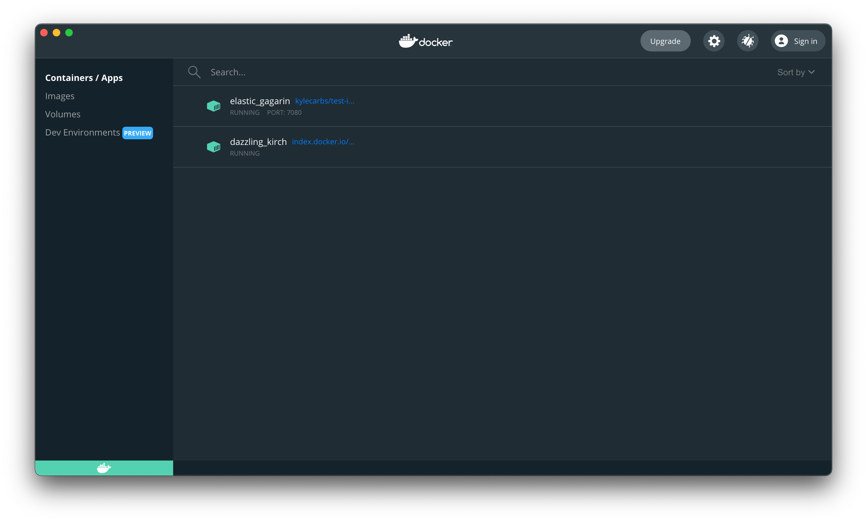 Docker Desktop view