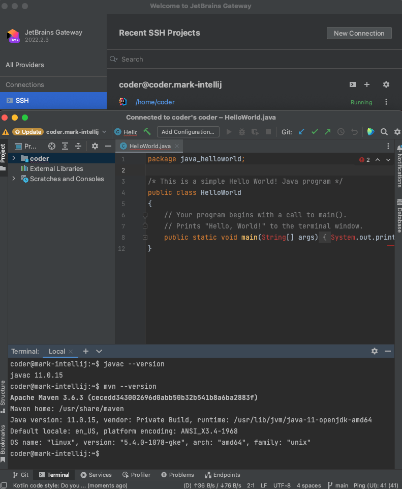 A running JetBrains IDE in Gateway