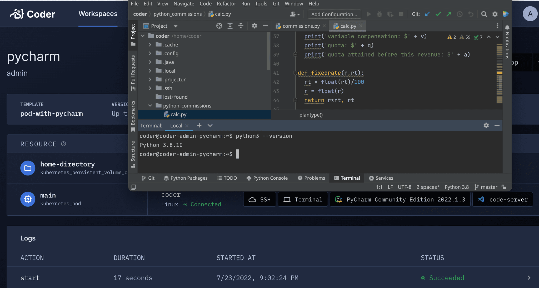 PyCharm in Coder