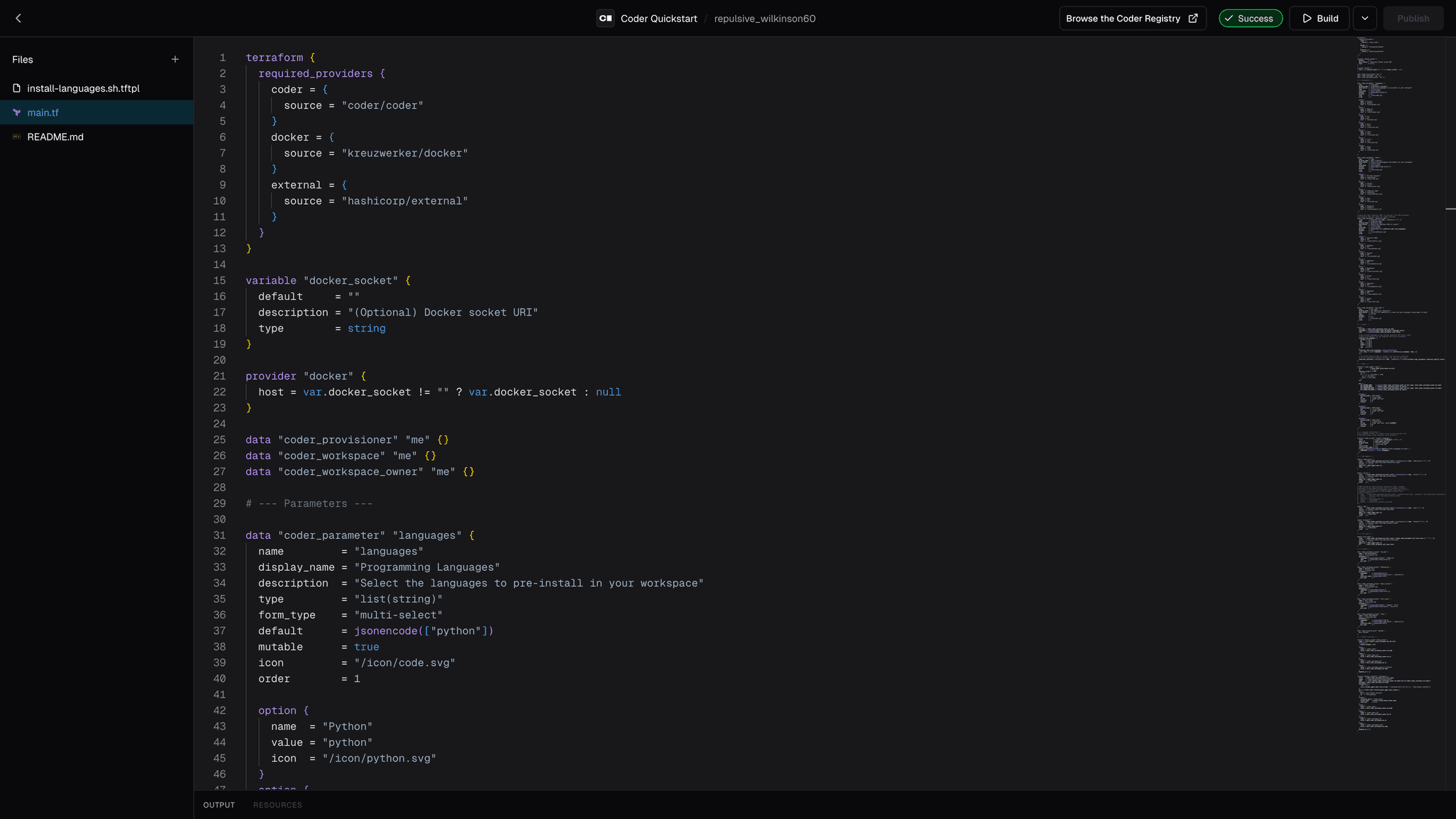 Coder template web editor