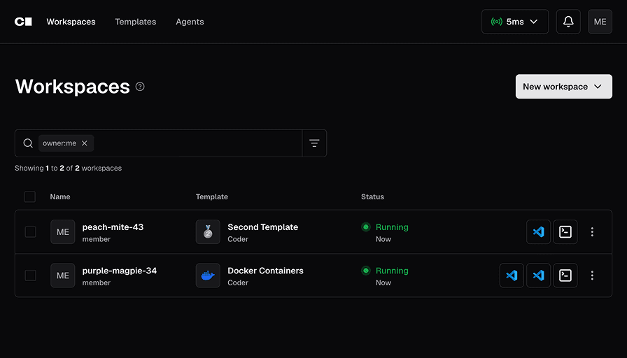 Developers create and delete their own workspaces. Coder administrators can easily enforce Workspace scheduling and autostop policies to ensure idle Workspaces don’t burn unnecessary cloud budget.