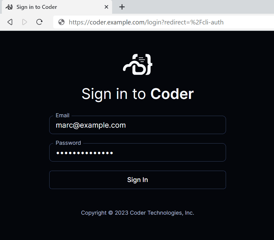 Logging in to your Coder deployment