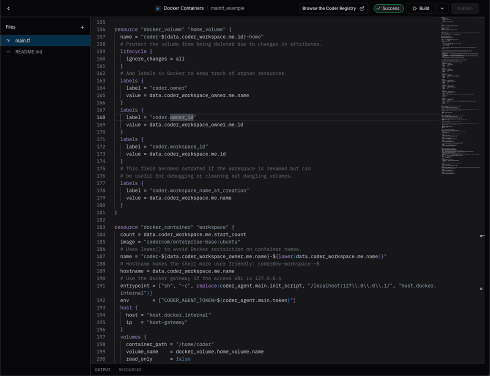 Templates define the underlying infrastructure that Coder Workspaces run on.