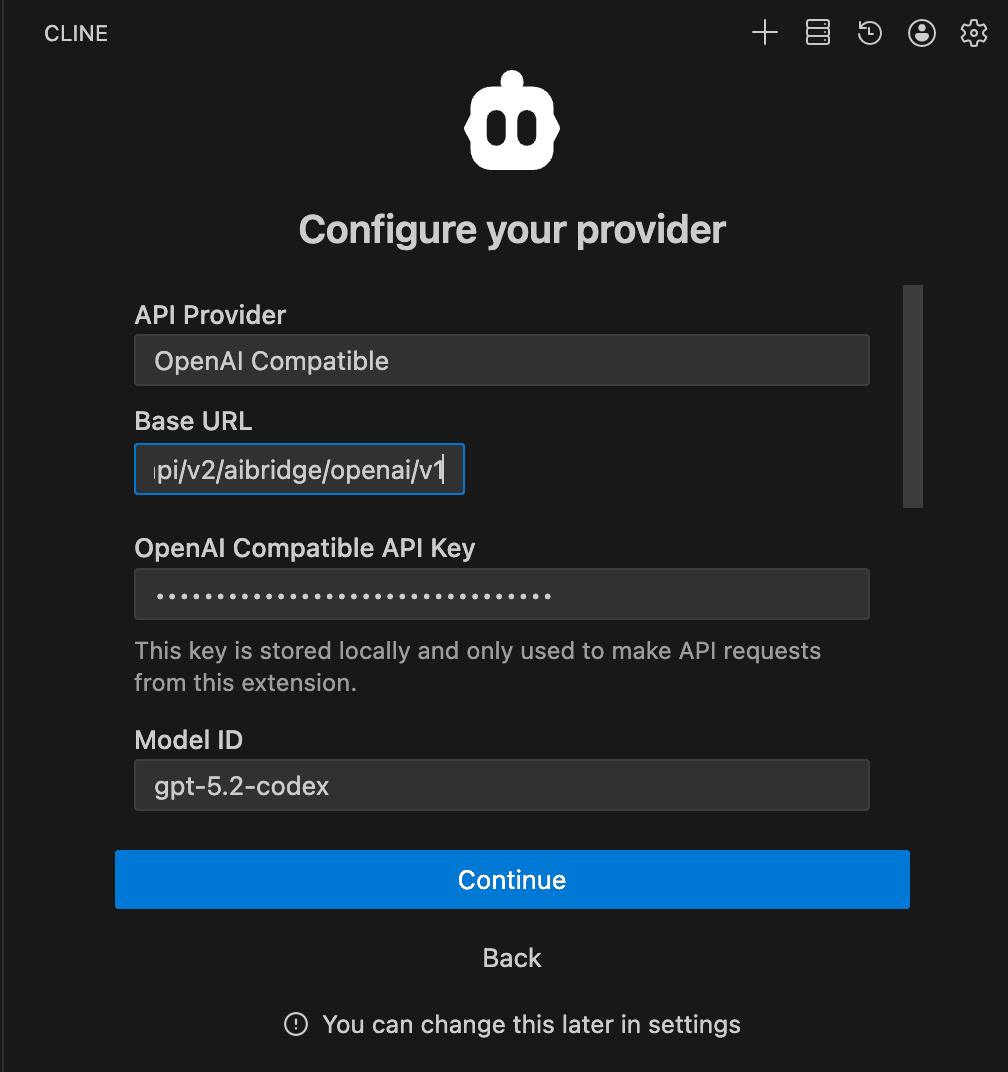 Cline OpenAI Settings