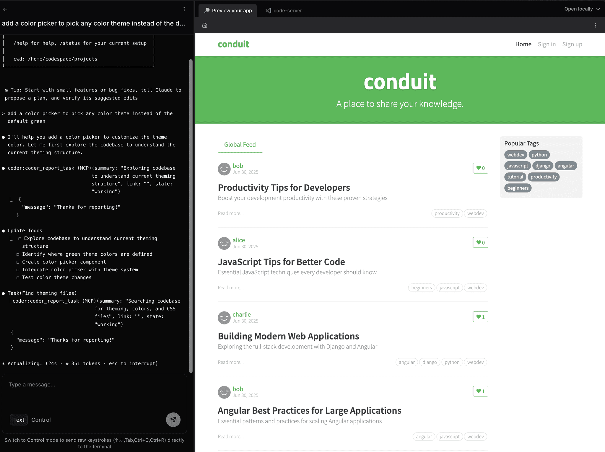 Tasks UI with realworld app