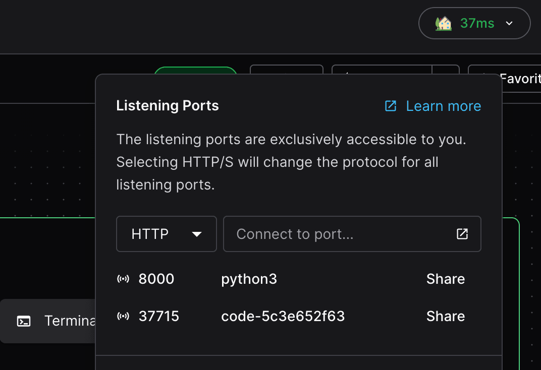 Open Ports window