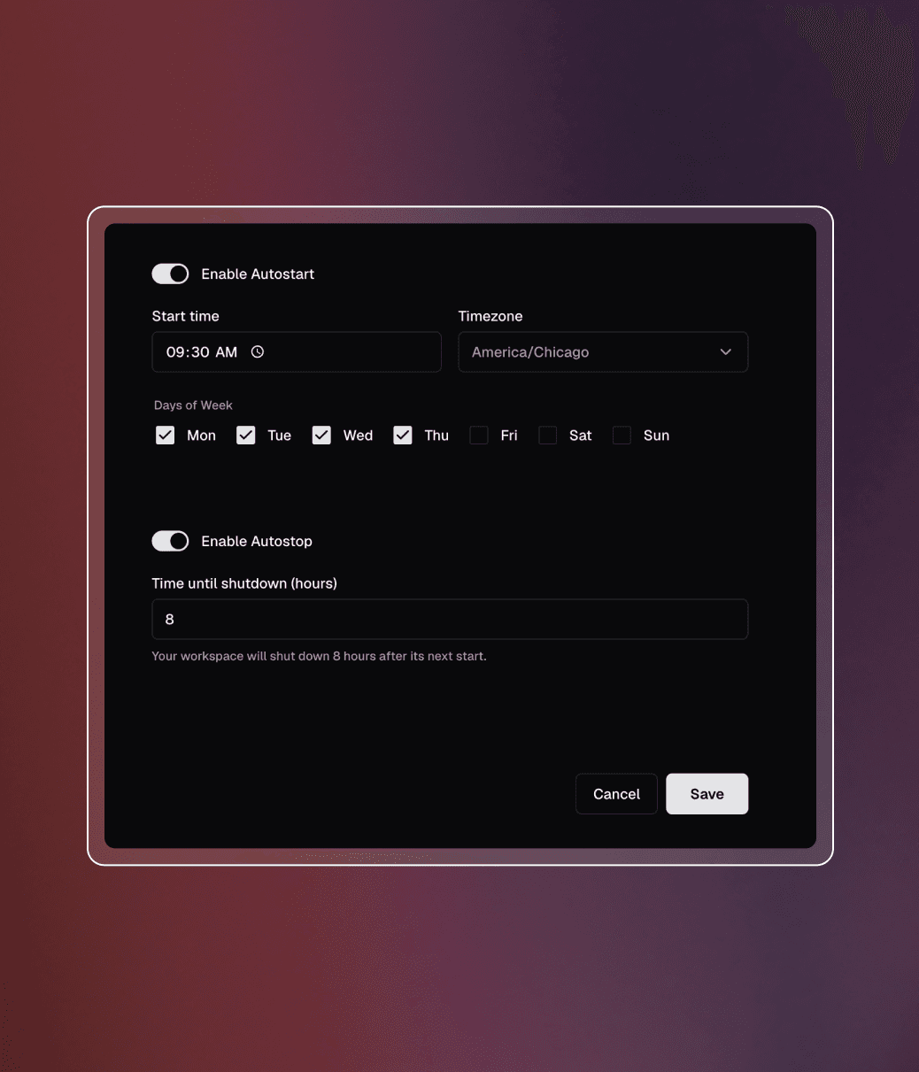 Coder Settings UI showing options on how to manage workspaces lifecycles