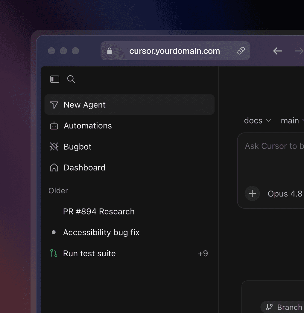 Cursor running inside a self-hosted Coder workspace