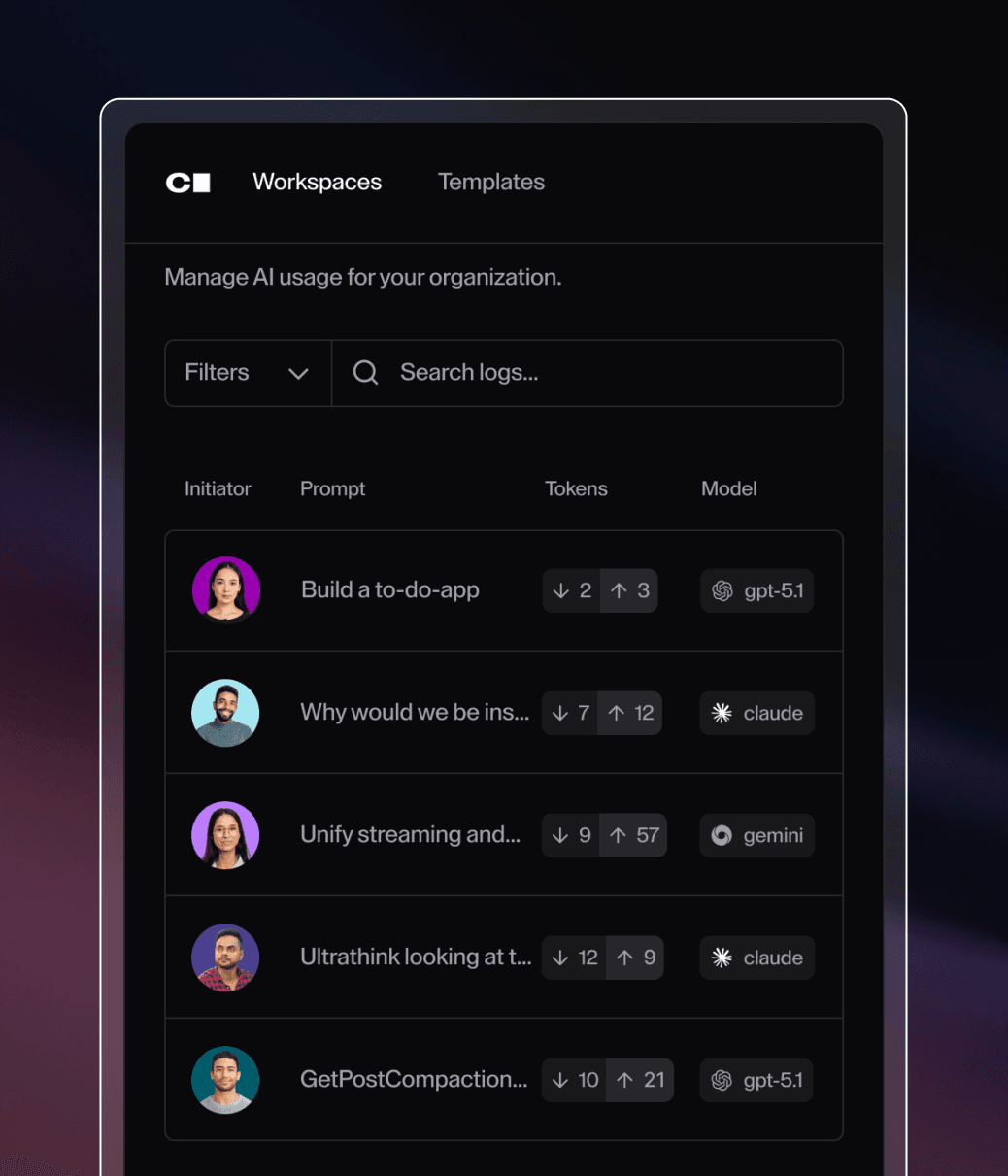 Screenshot of Coder workspaces in use
