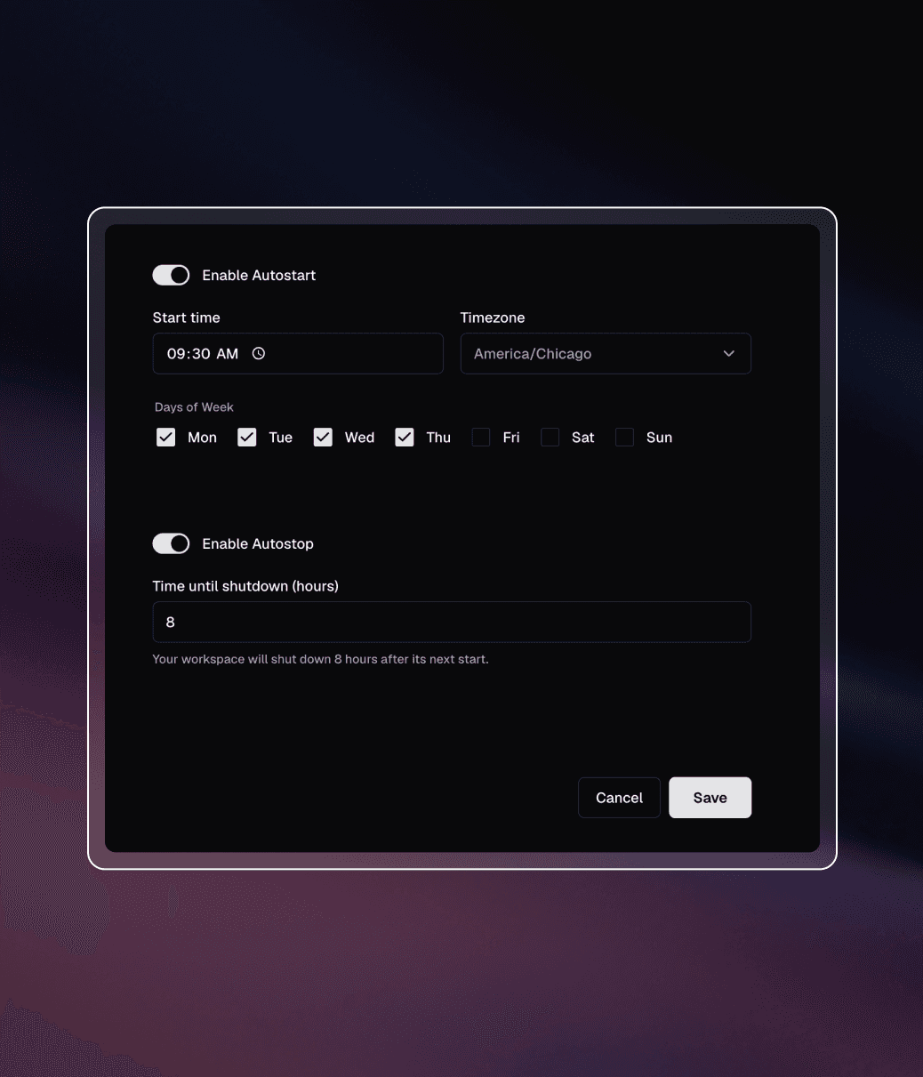 Screenshot of Coder workspaces in use