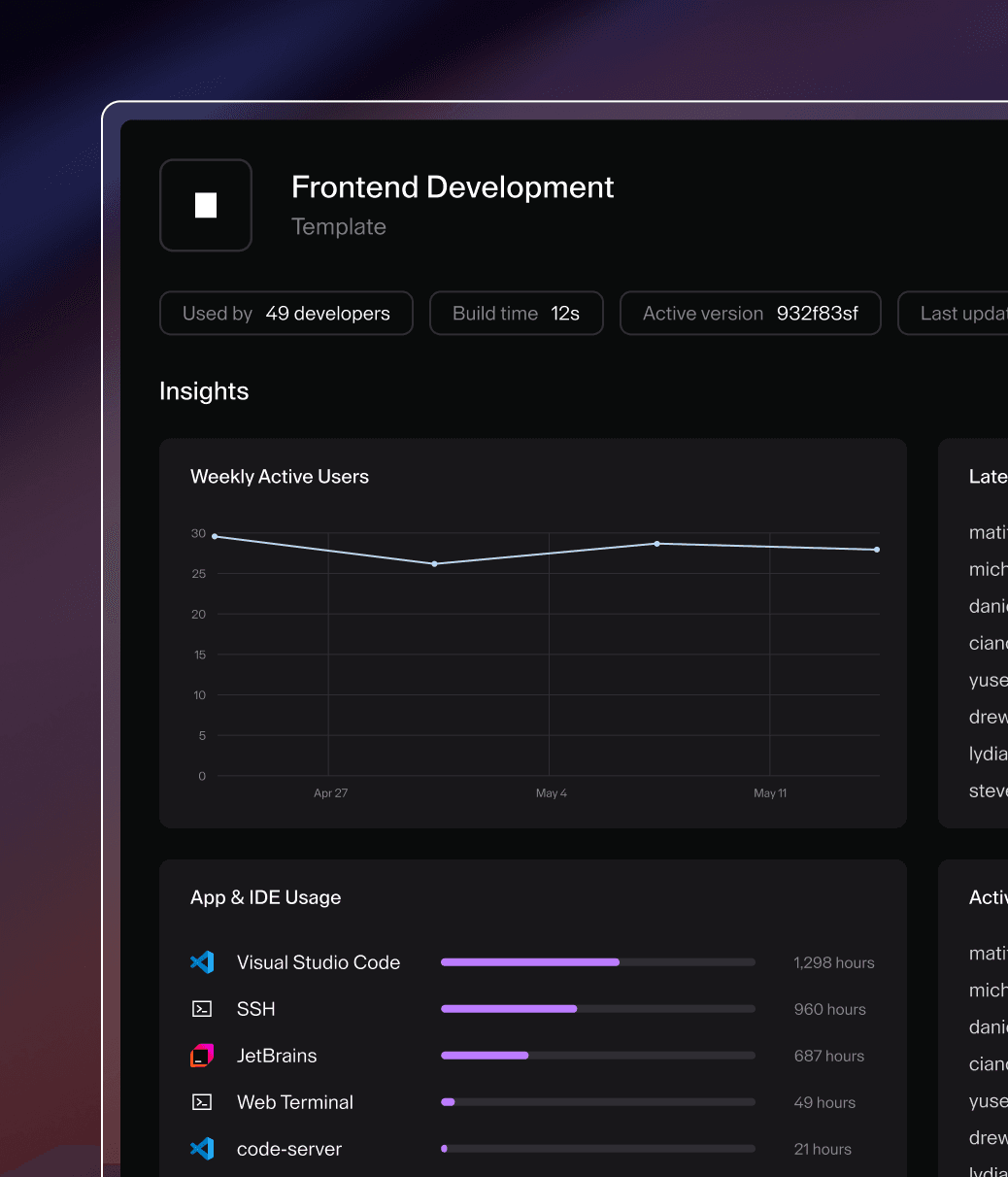 Product UI showing a graph and data on resources to gain insights on usage