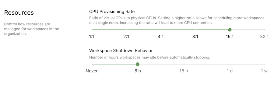 Set CPU provisioning ratios